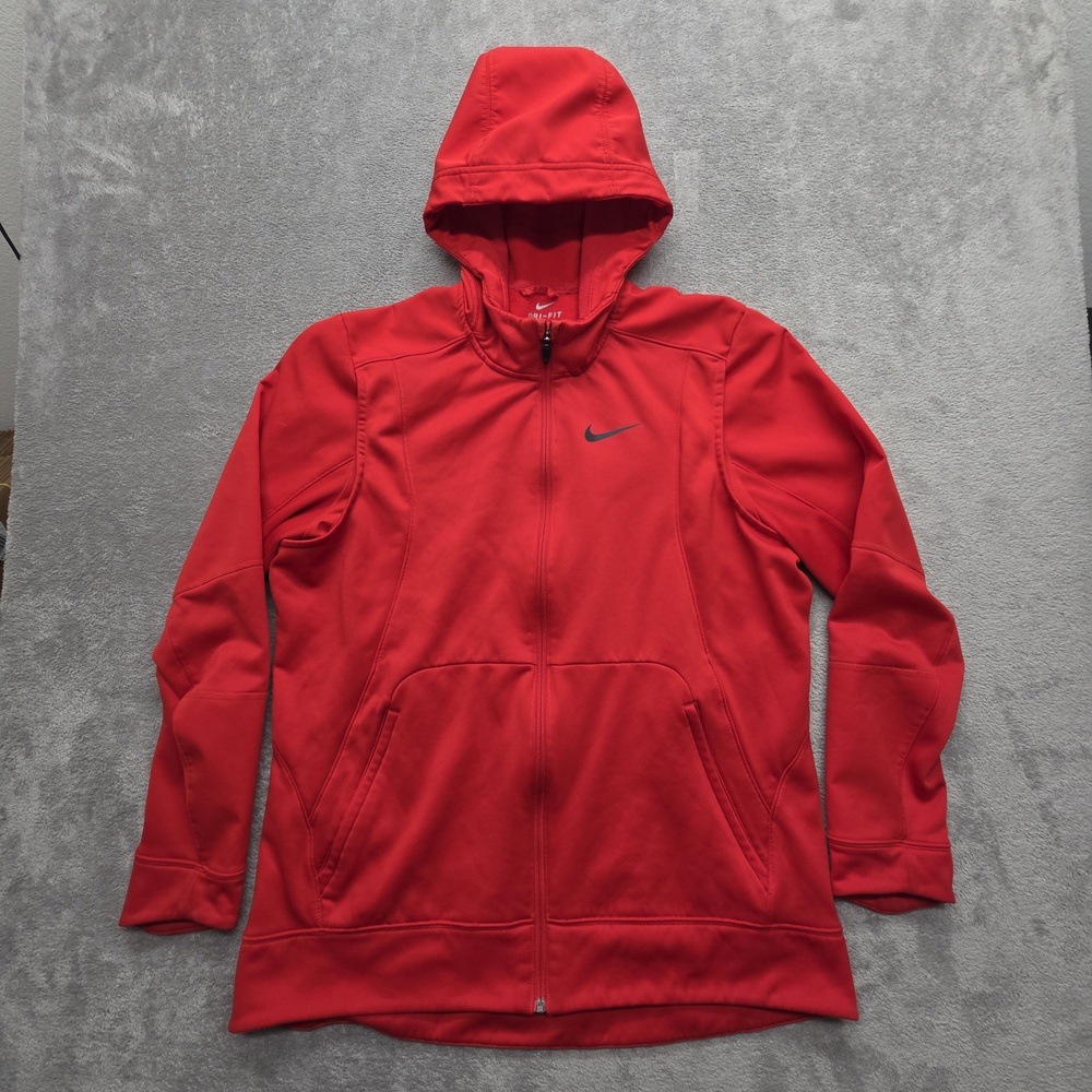 Nike Hoodie Mens XL Red Full Zip Hooded Dri-FIT Fleece Athletic